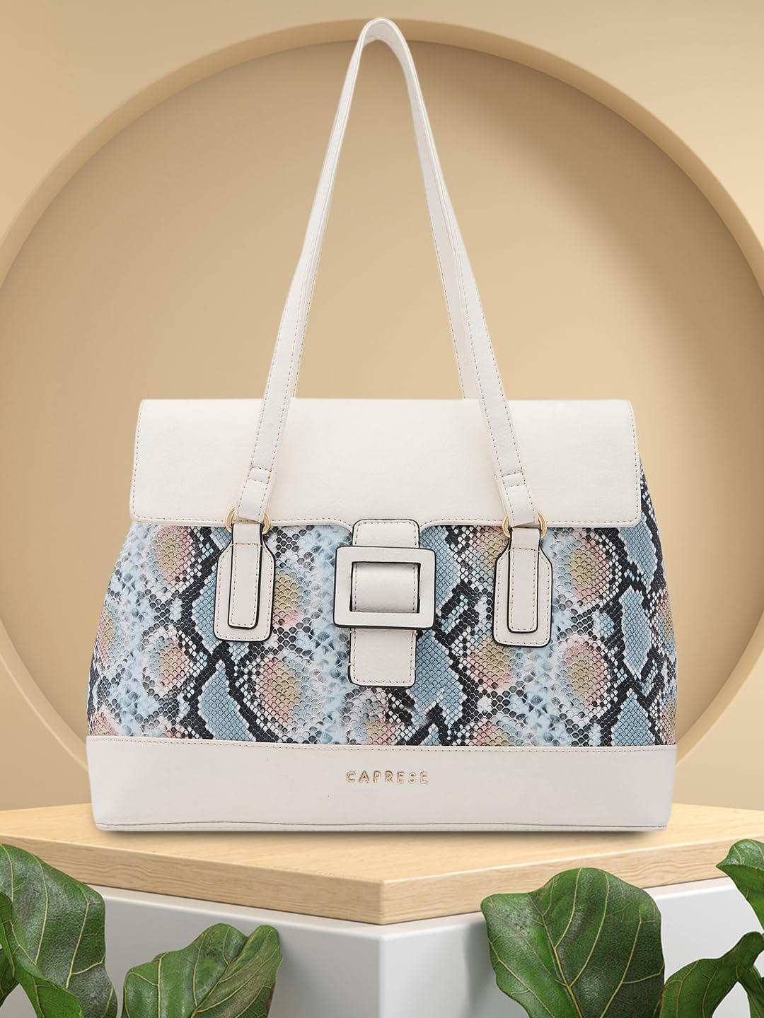 Caprese Vittoria Satchel Bag, Large | Stylish Snake Print Handbag for Women with Multiple Pockets & Compartments | Secure Buckle Lock Closure | Perfect for Casual & Daily Use