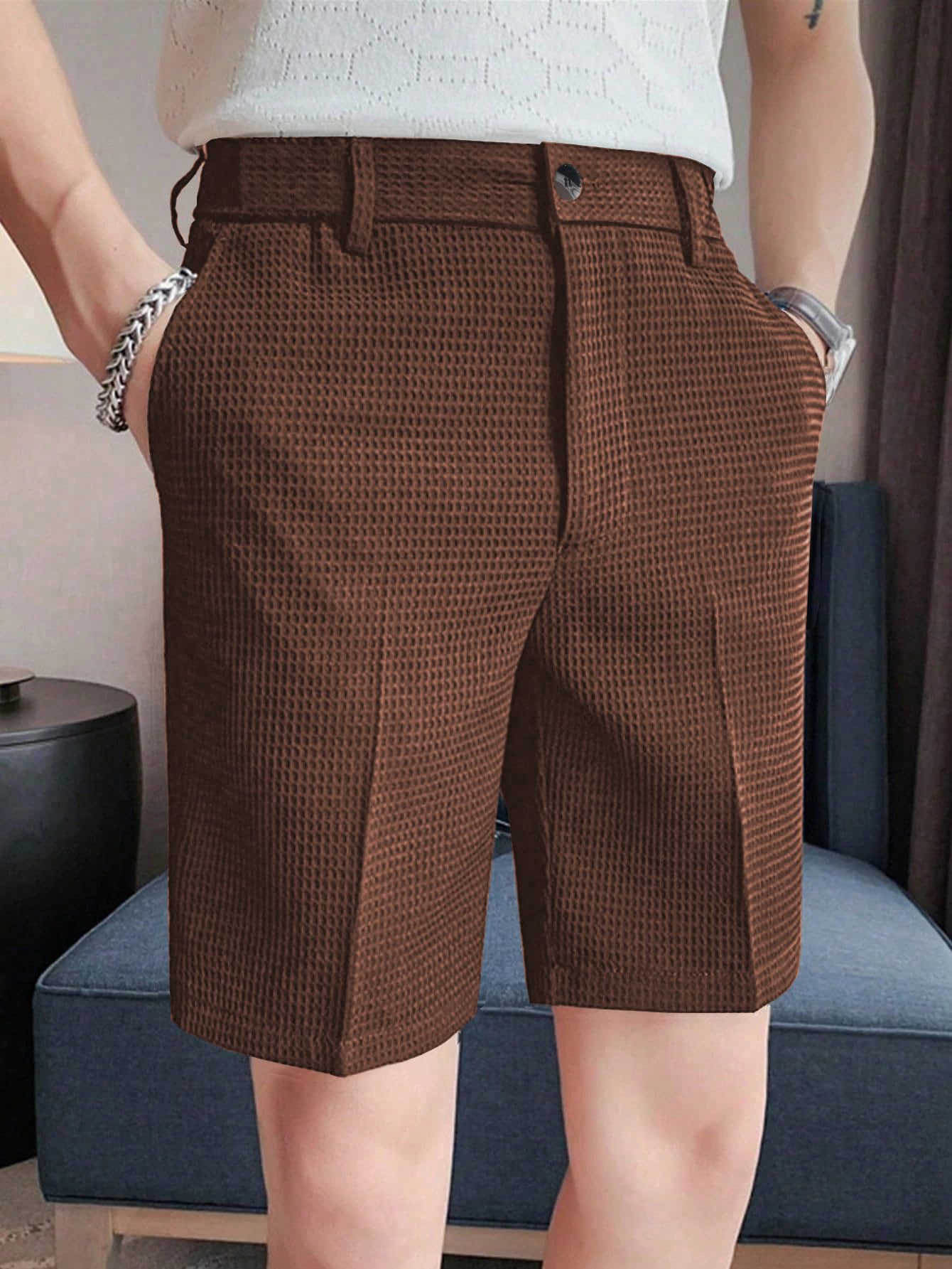 GRECIILOOKS Casual Men Shorts | Rich Regular Fit Solid Short with Side Pockets | Relaxed Fit Half Pants | Mid Rise Waist Coffee