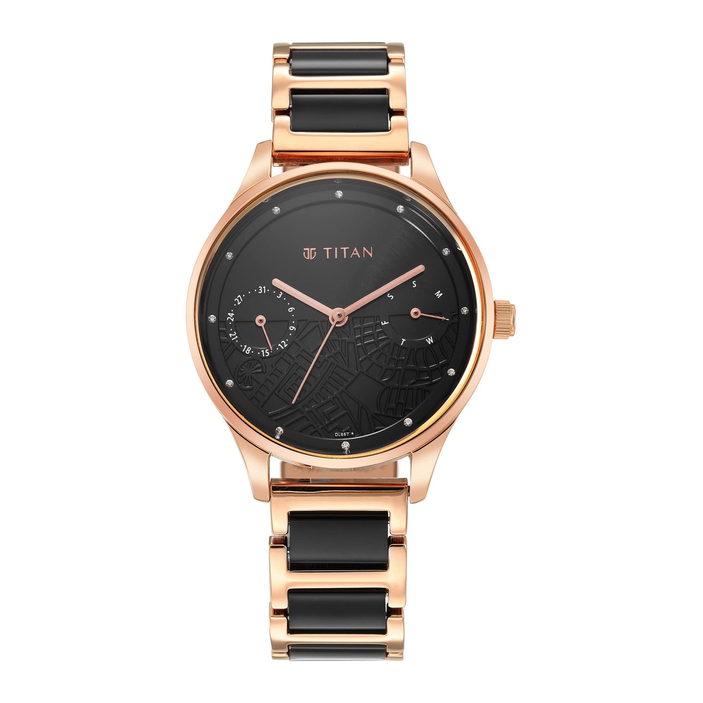 Titan Purple Acetate Black Dial Analog with Day and Date Metal and Acetate Strap Watch for Women-NS2670WD01/NT2670WD01
