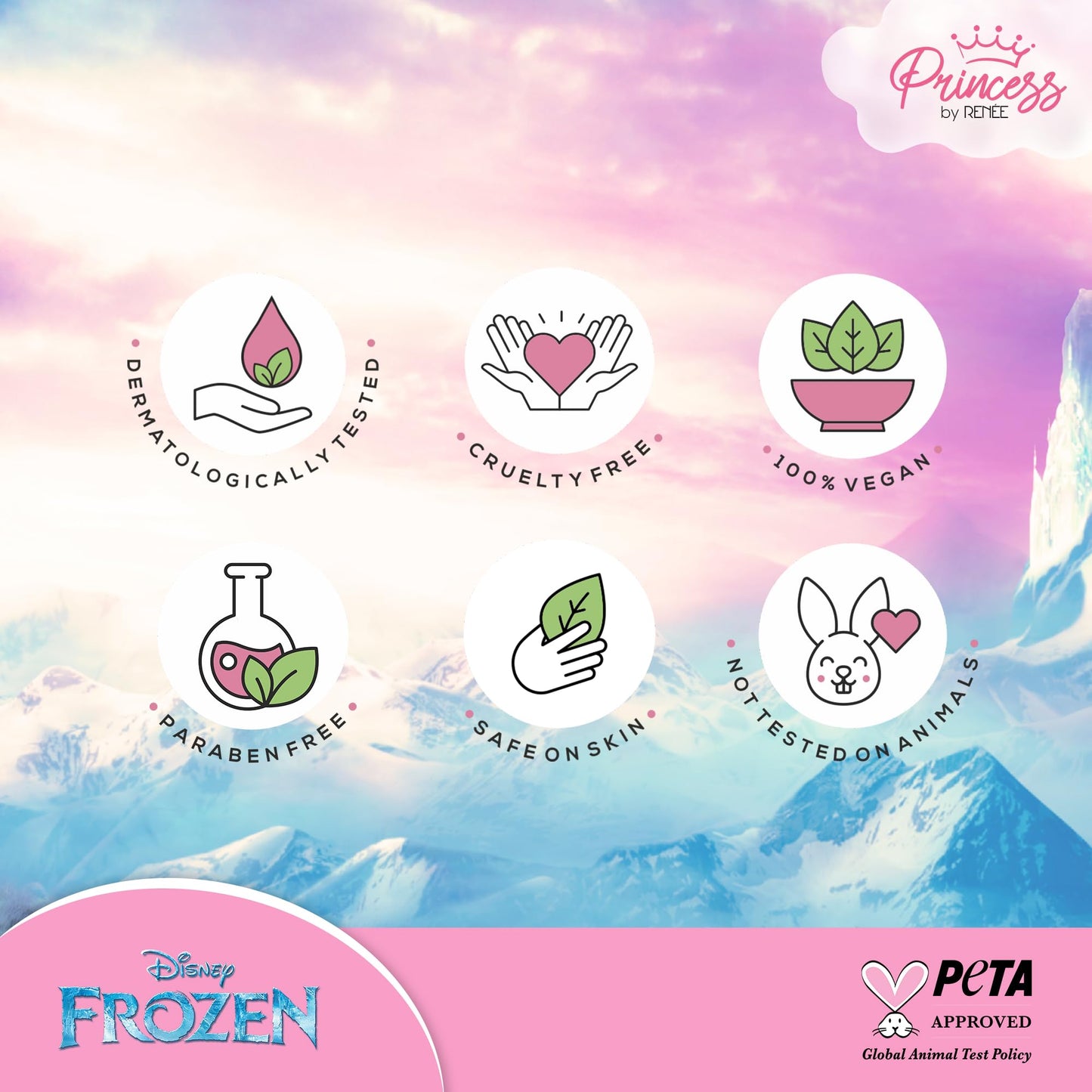 Disney Frozen Princess By Renee Gift Set, For Pre-Teen Girls, Includes Lipbalm, Lipstick, Lip Gloss, Nail polish & Makeup Kit - Includes Eyeshadows, Lip Butter, Lip Tint, Cruelty-Free & Vegan