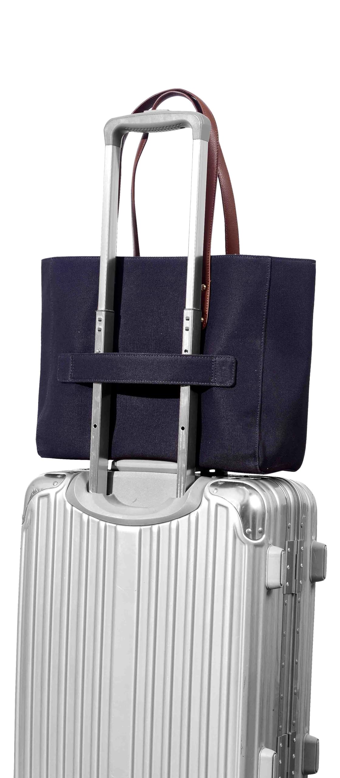 eske Alva Canvas Vegan Leather Tote Handbag For Women | Shoulder Bag For Daily Use (Navy Blue Cognac)