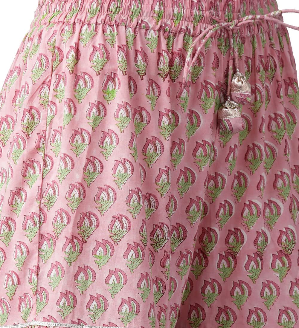 Divena Pink Floral Hand Block Printed Kurta Sharara Set with Dupatta