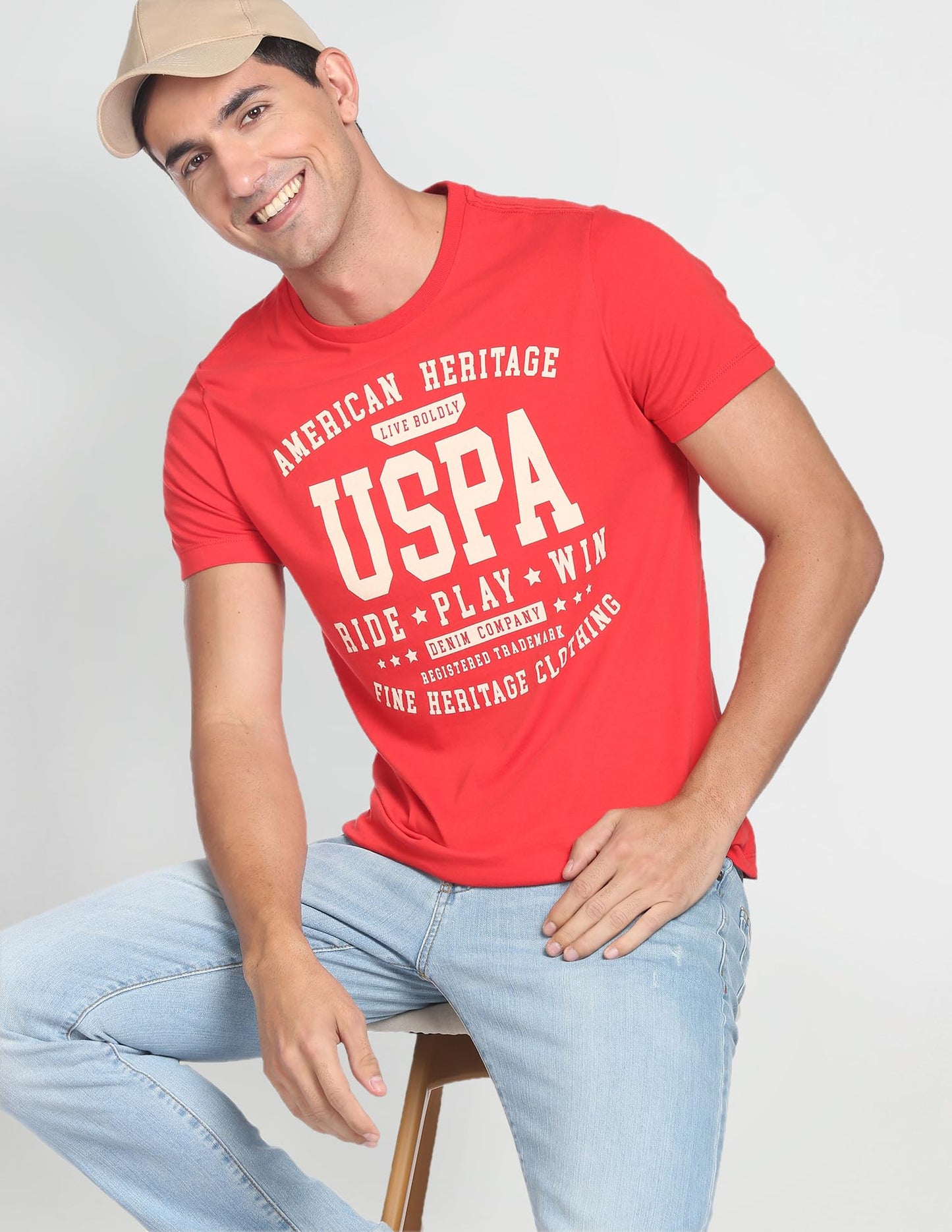 U.S. POLO ASSN. Mens Muscle FIT Half Sleeve Round Neck T-Shirts (UDTSHS0417_RED_L)