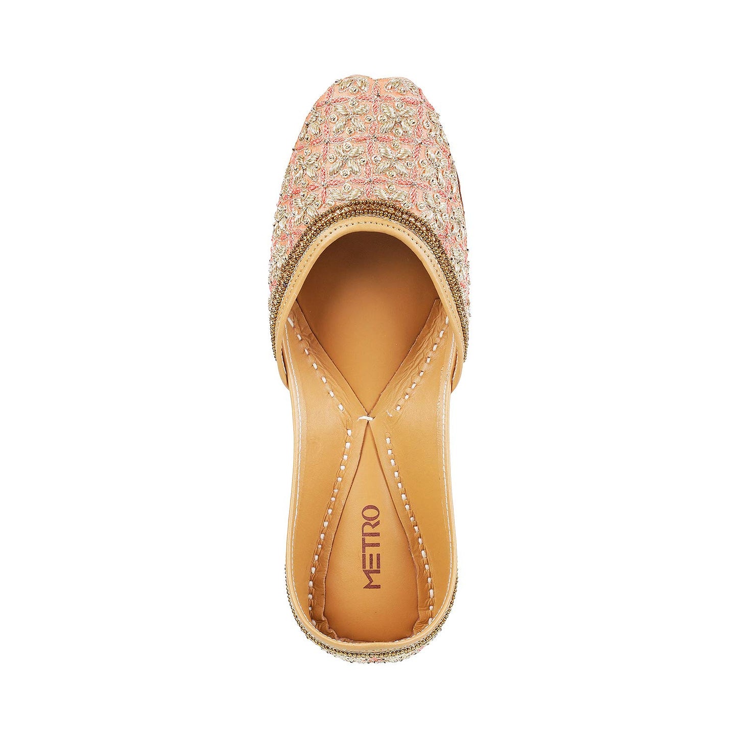 Metro Womens Beaded Peach Mojaris (Size (3 UK (36 EU))
