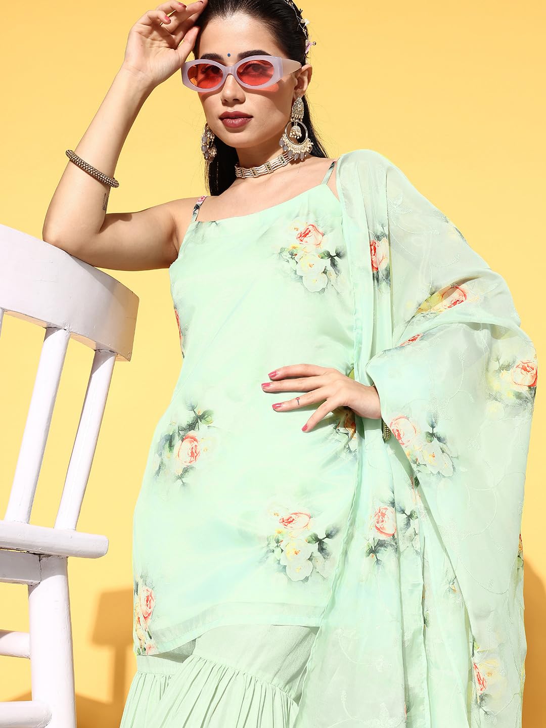 Libas Women's Organza Kurta Set (35045_Green