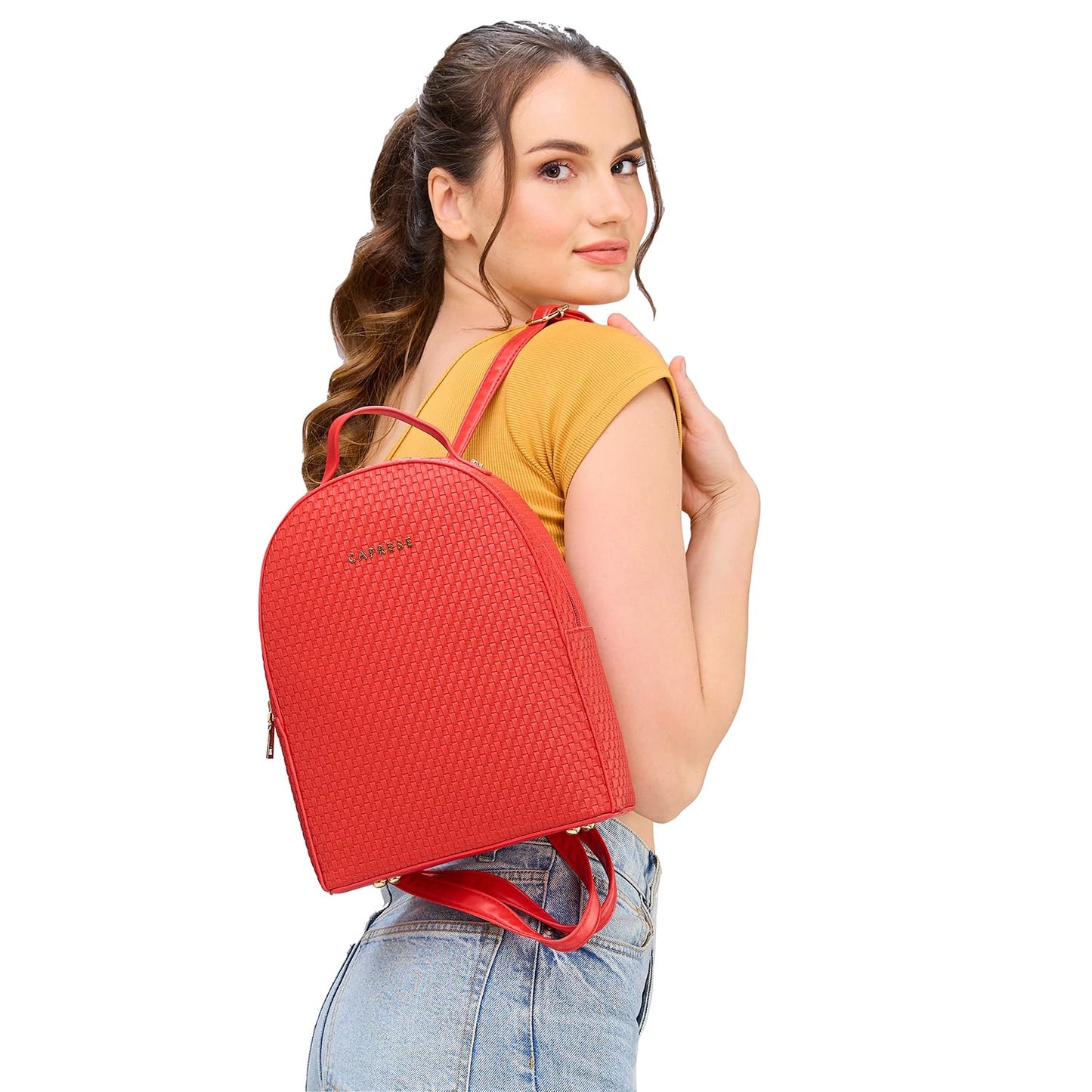 Caprese Riva Casual Backpack, Medium | Fashion Backpack for Women with Adjustable Shoulder Strap & Secure Zip Closure | For Everyday Outings and Travel | Ideal for Students, Professionals (Red)
