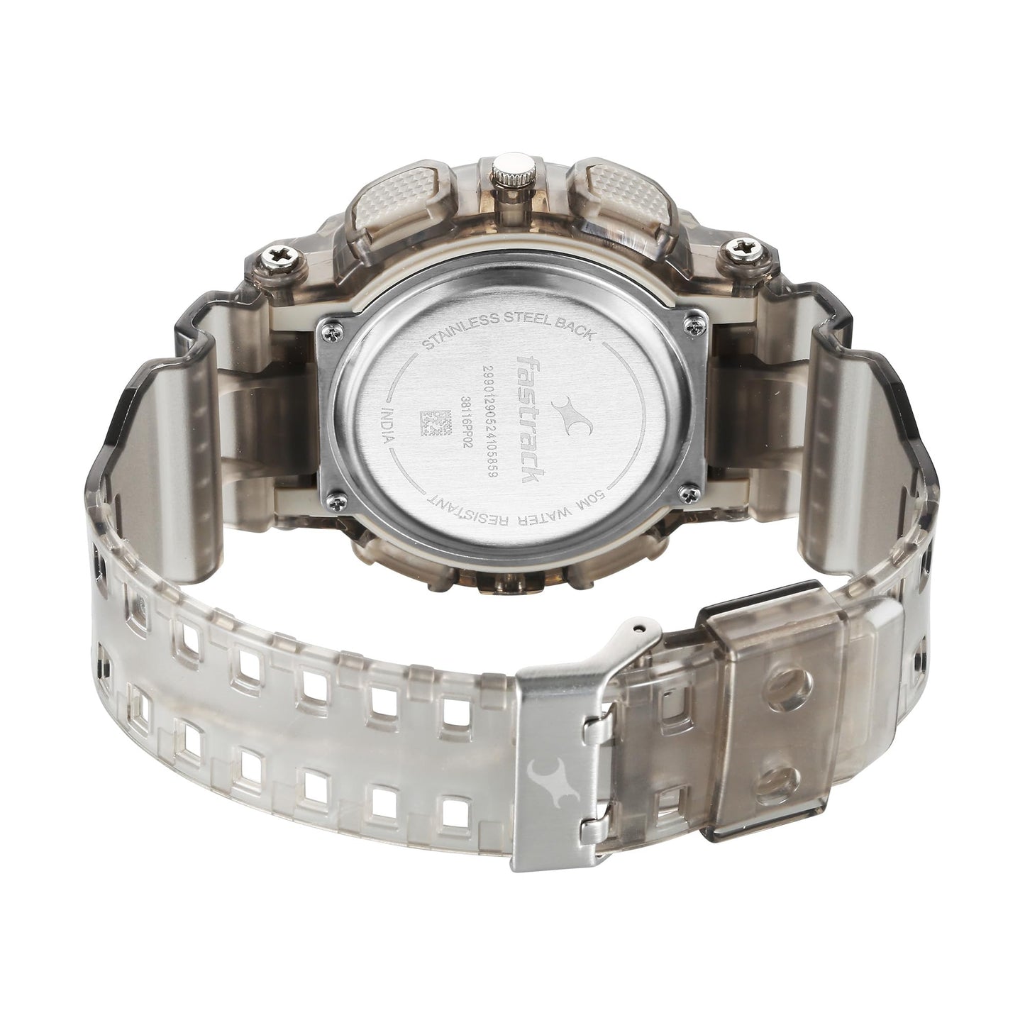Fastrack StreetStyle Ana Digi Analog Digital Digital Dial Translucent Grey PU Strap Watch for Guys
