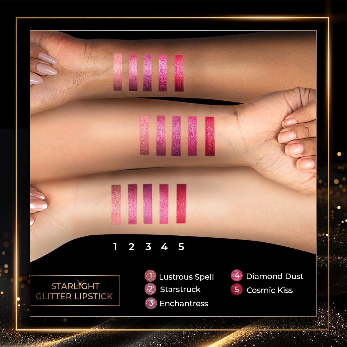 MyGlamm Manish Malhotra Starlight Glitter Lipstick - Enchantress (Plum Shade) | Non Drying, Creamy Pigmented Bullet Lipstick With Vitamin E (4.2g)