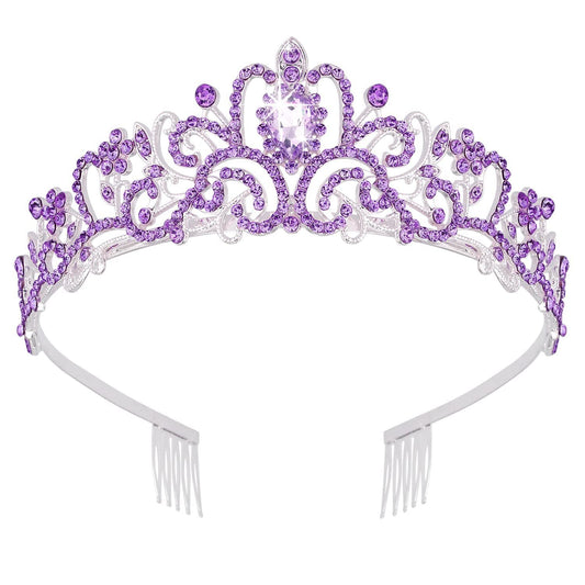 SYGA Bridal Princess Girl Tiara and Rhinestone Crown Headband Hair Accessories for Women Wedding Ceremony Party (Silver Plating + Purple)