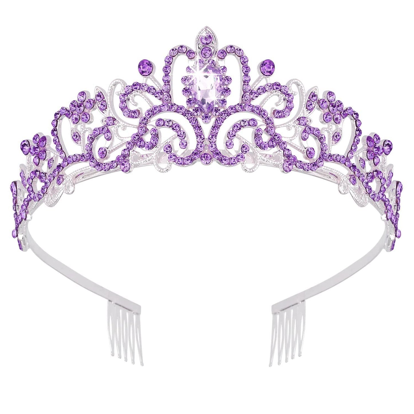 SYGA Bridal Princess Girl Tiara and Rhinestone Crown Headband Hair Accessories for Women Wedding Ceremony Party (Silver Plating + Purple)