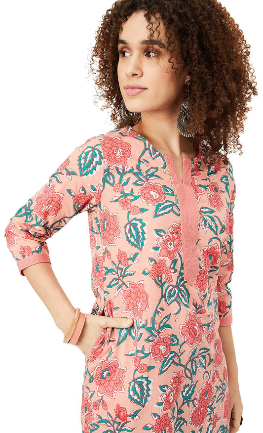 Max Women Cotton Printed Straight Regular Fit Kurta (Pkvi41001Pink)_L