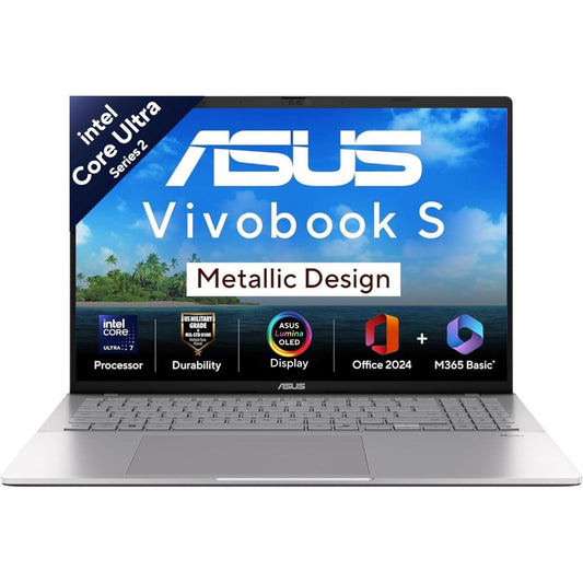 ASUS Vivobook S16,Intel Core Ultra 7 255H,AI PC(Intel Arc iGPU/16GB RAM/512GB SSD/FHD/16/60Hz/Backlit Keyboard/70Whr/Windows 11/M365 Basic(1Year)*/Office Home 2024/Cool Silver/1.7 Kg) S3607CA-SH077WS