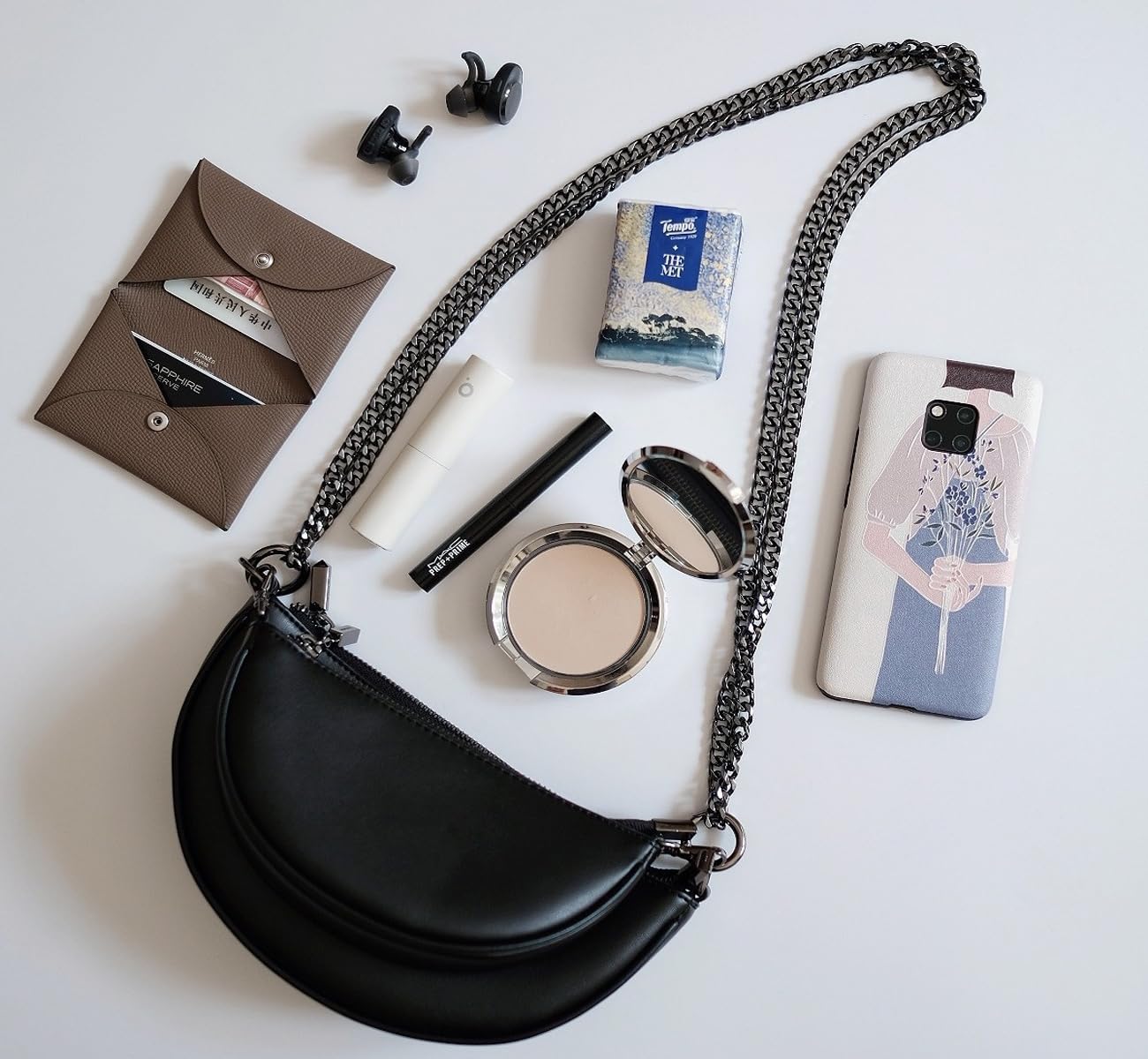 SIBY PU Leather Women Crossbody Bag with Metal Double Chain | Retro Semicircle Saddlebag | Versatile Mini Shoulder Bag- Black (2 Pcs)