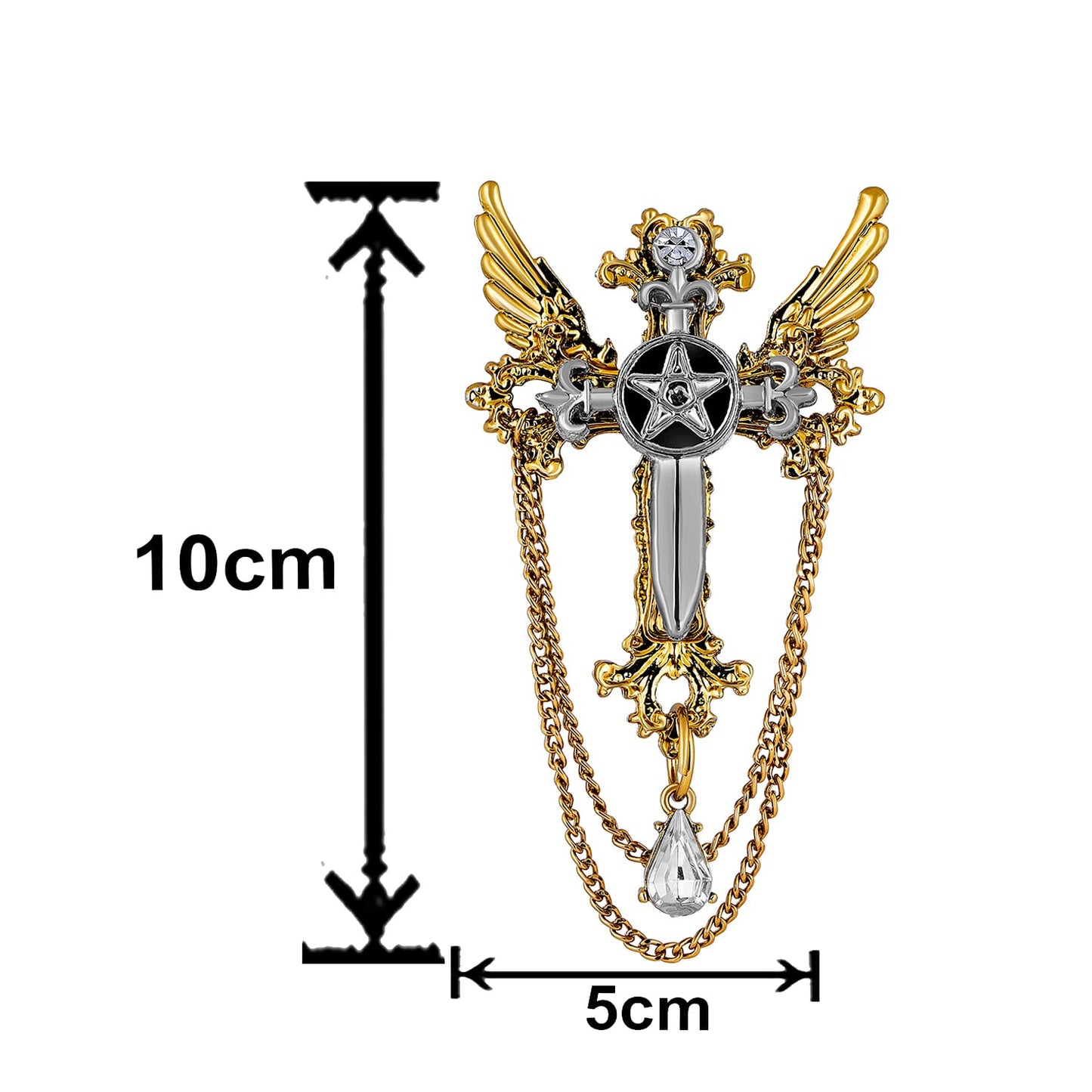 Mahi Black Cross and Wings Hanging Chain Sherwani Brooch with Crystal for Men (BP1101088G)