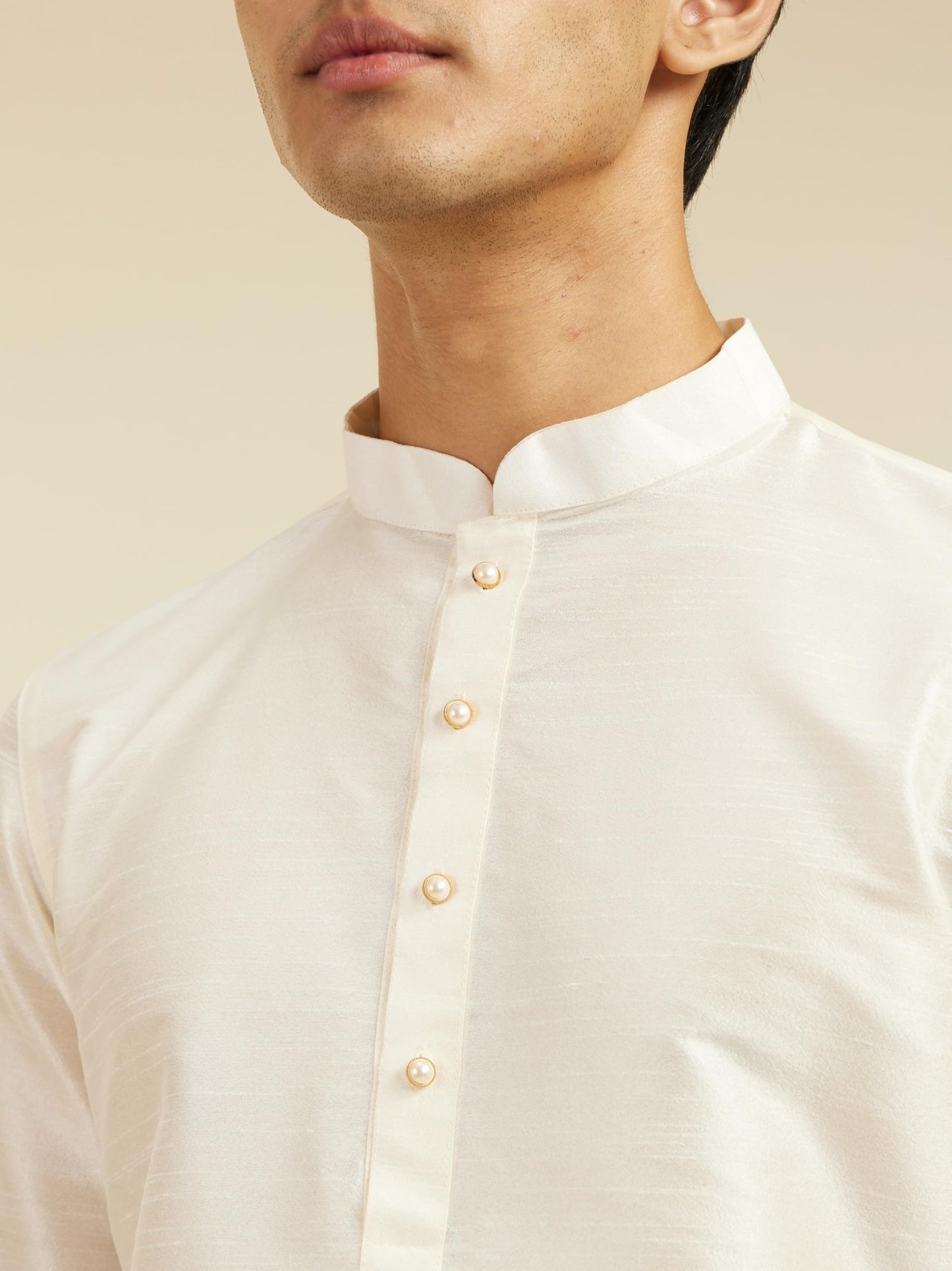 DIWAS BY MANYAVAR Men's Art Silk Solid Kurta (Warm White,XXXL)