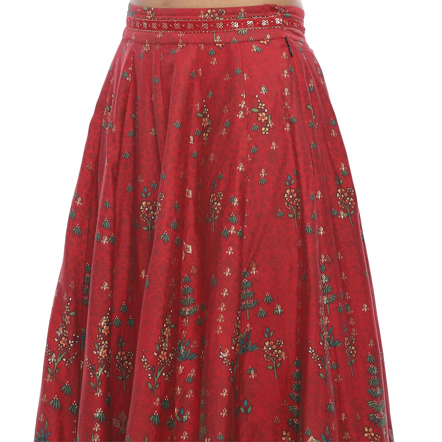 BIBA Women's Polyester Lehenga Sets (FEST2741AW24RED_Red_34)