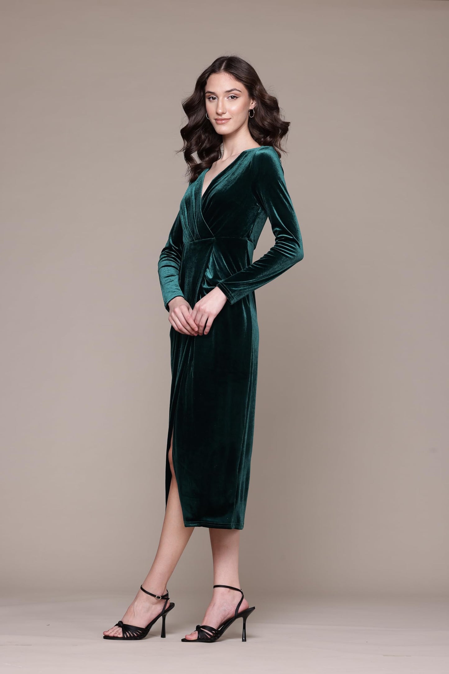 Label RITU KUMAR Green Avery Velvet Wrap Dress
