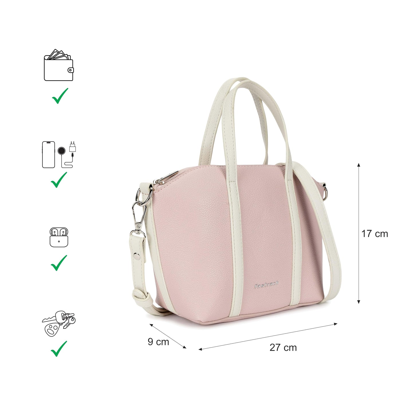 Fastrack Women Smooth Talker Sling Bag,Detachable Sling Belt,Handle Carry Option,Pebbled Faux Leather,Top Zip Closure & Inner Access Pockets,Versatile & Stylish Compact Bag,Pink