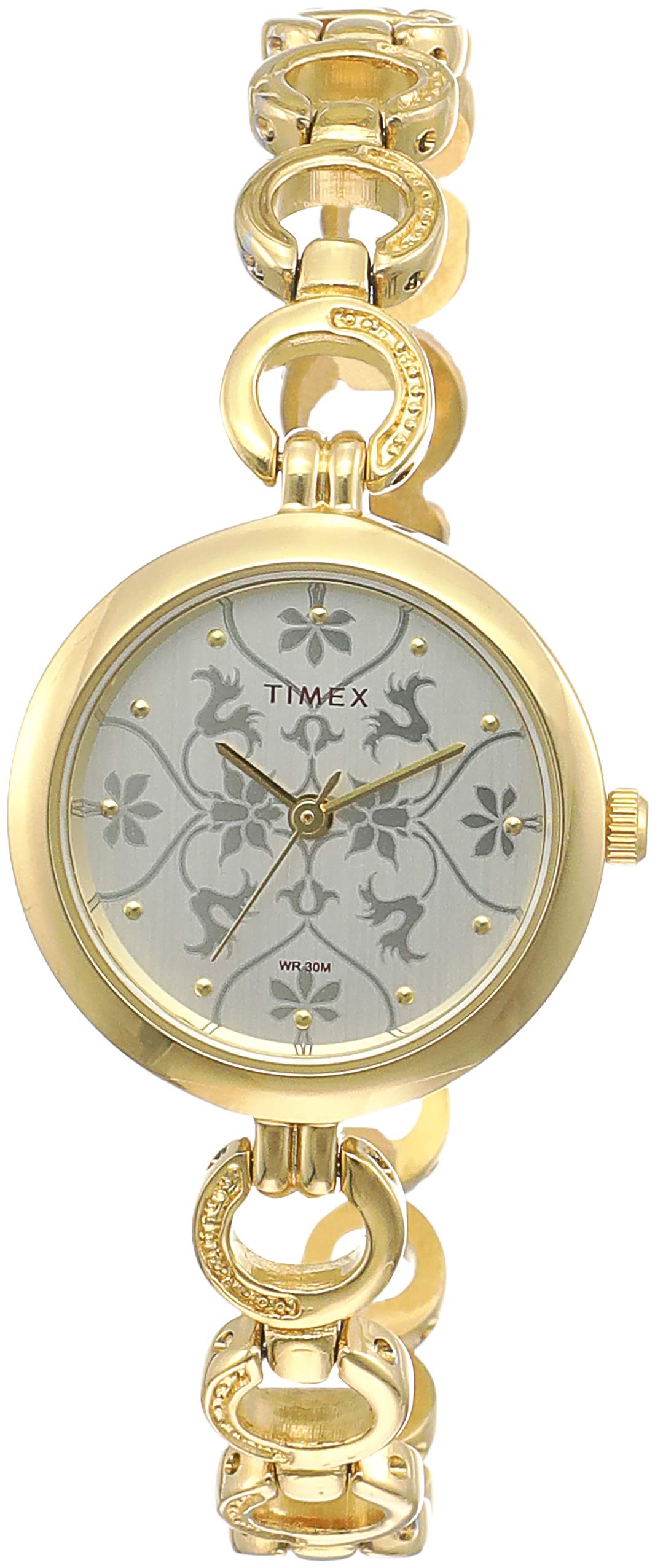 TIMEX Classics Analog Watch for Women with Silver-Tone Round Dial & Gold Brass Bracelet Band Water Resistant Women's Wrist Watches - TWEL11413