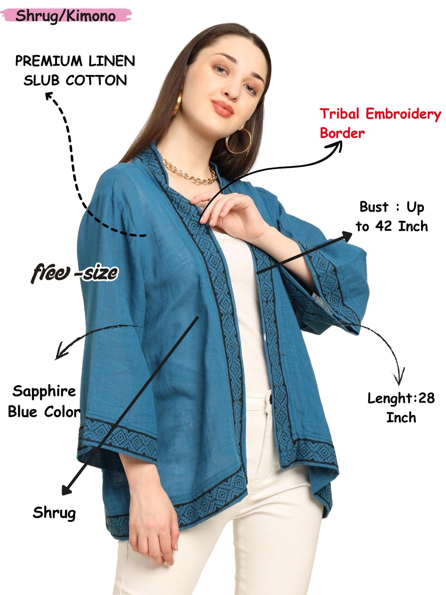KE KANHA EXPORTS Shrugs for Women Stylish | Cover up on Jeans Tops for Women | Western Beach Outfits | Summer Clothes | Kimono Length Option Short | Medium | Long Blue