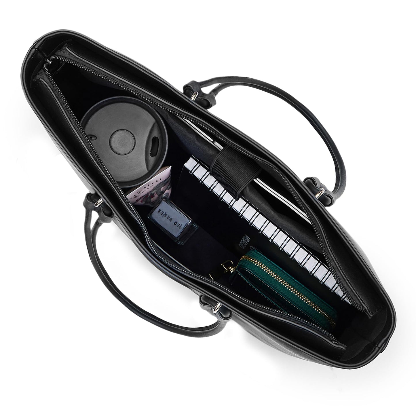 Miraggio Women's Jada Solid Tote Bag With Laptop Compartment | Tote Bags for Women For Office Use, Work | Ladies Shoulder Purse (Black)