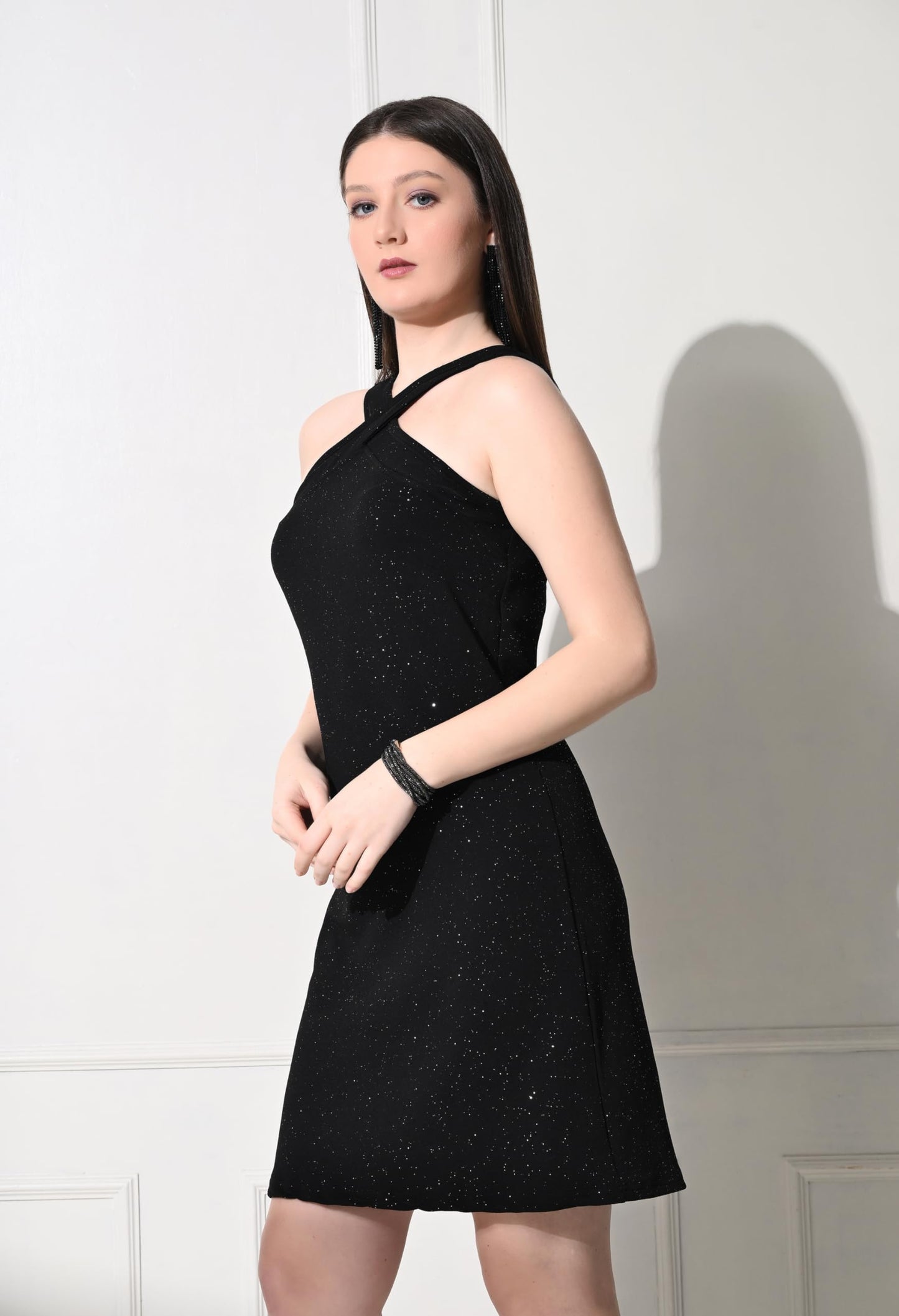 IUGA Women's Solid Cap Sleeve Round Neck Mini Bodycon Dresses Black