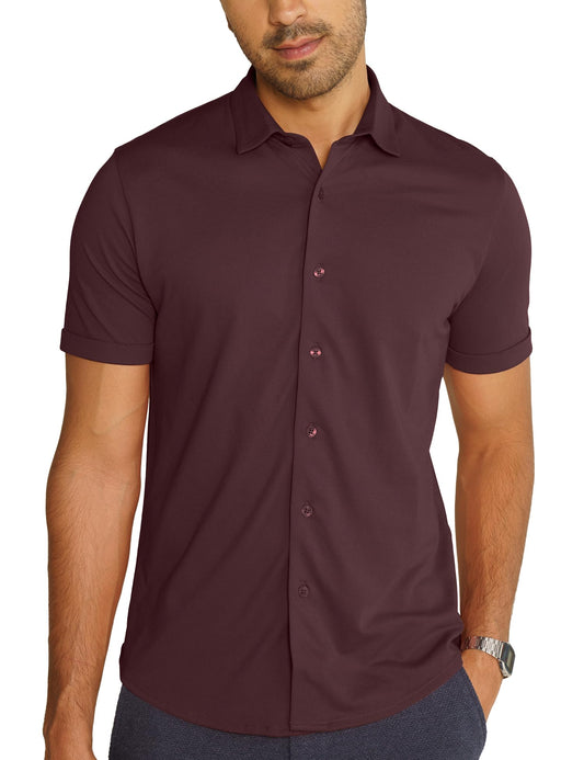 DAMENSCH Constant Cotton Thermoregulating Pique Half Shirt - Loyal Maroon - L