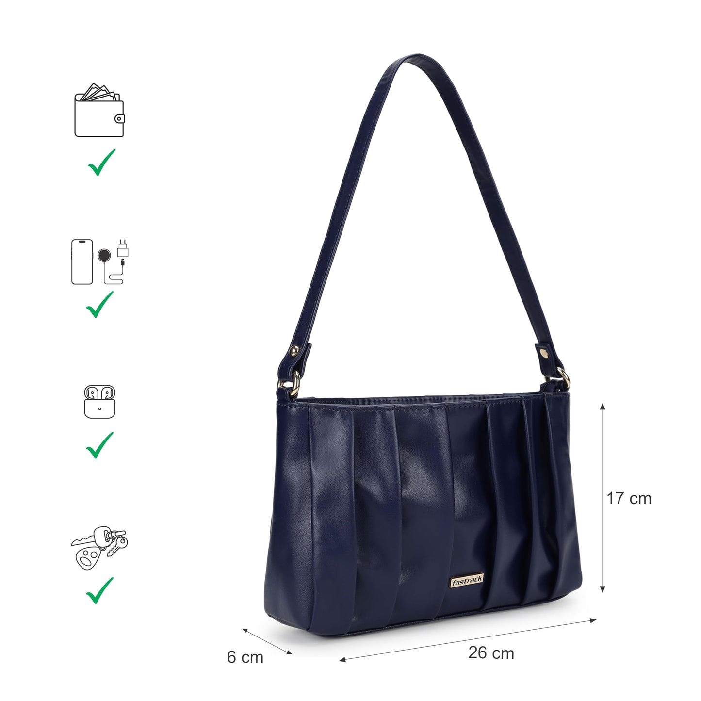 Fastrack Women's Pleated Shoulder Bag with Top Zip Closure | Inner Zip and Slip Pockets, Comfortable Shoulder Strap | Soft Textured Shoulder Bag | Trendy Women's Handbags