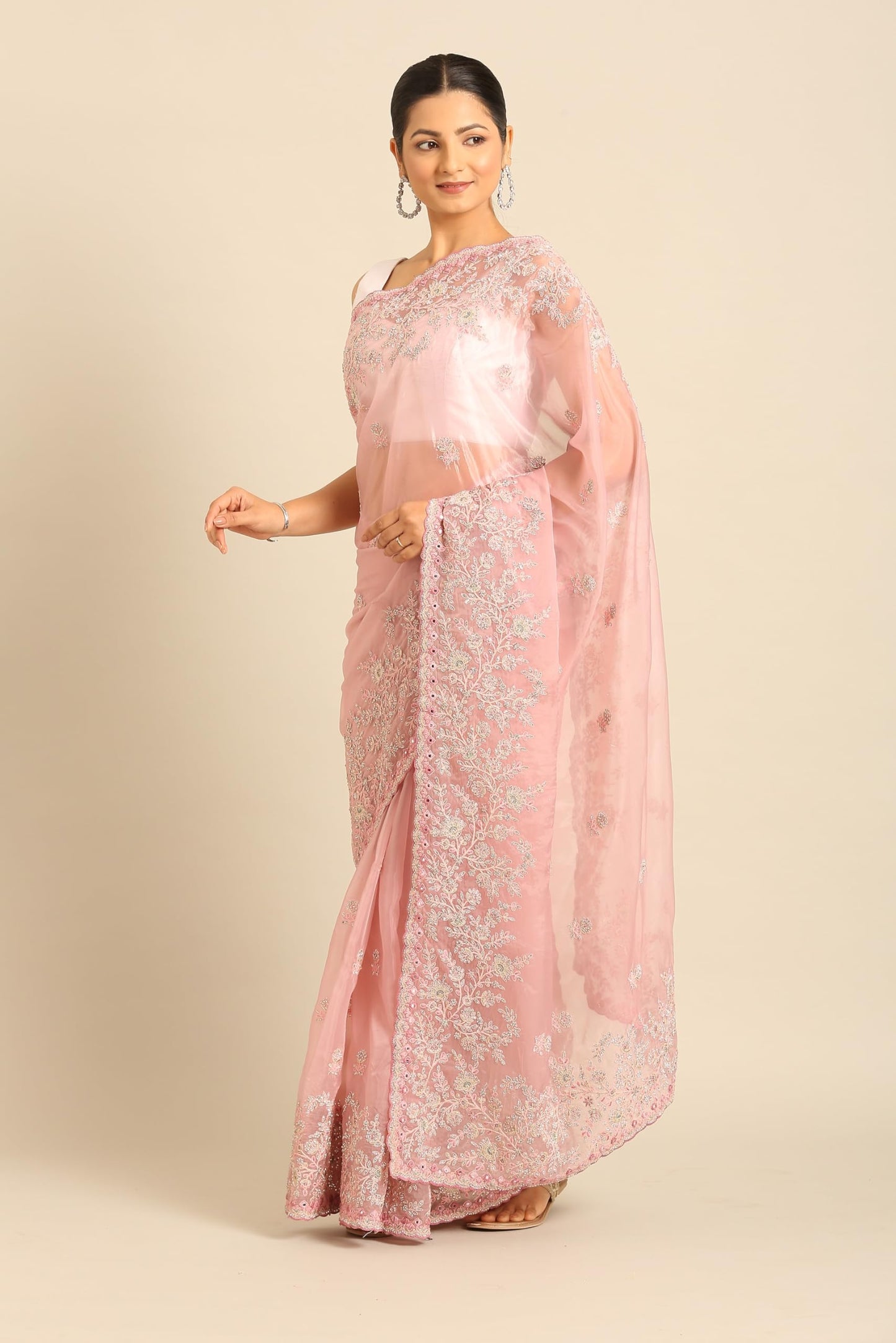 MOHEY Women's Organza Buta Embroidered | Mirror & Sequin Work Saree