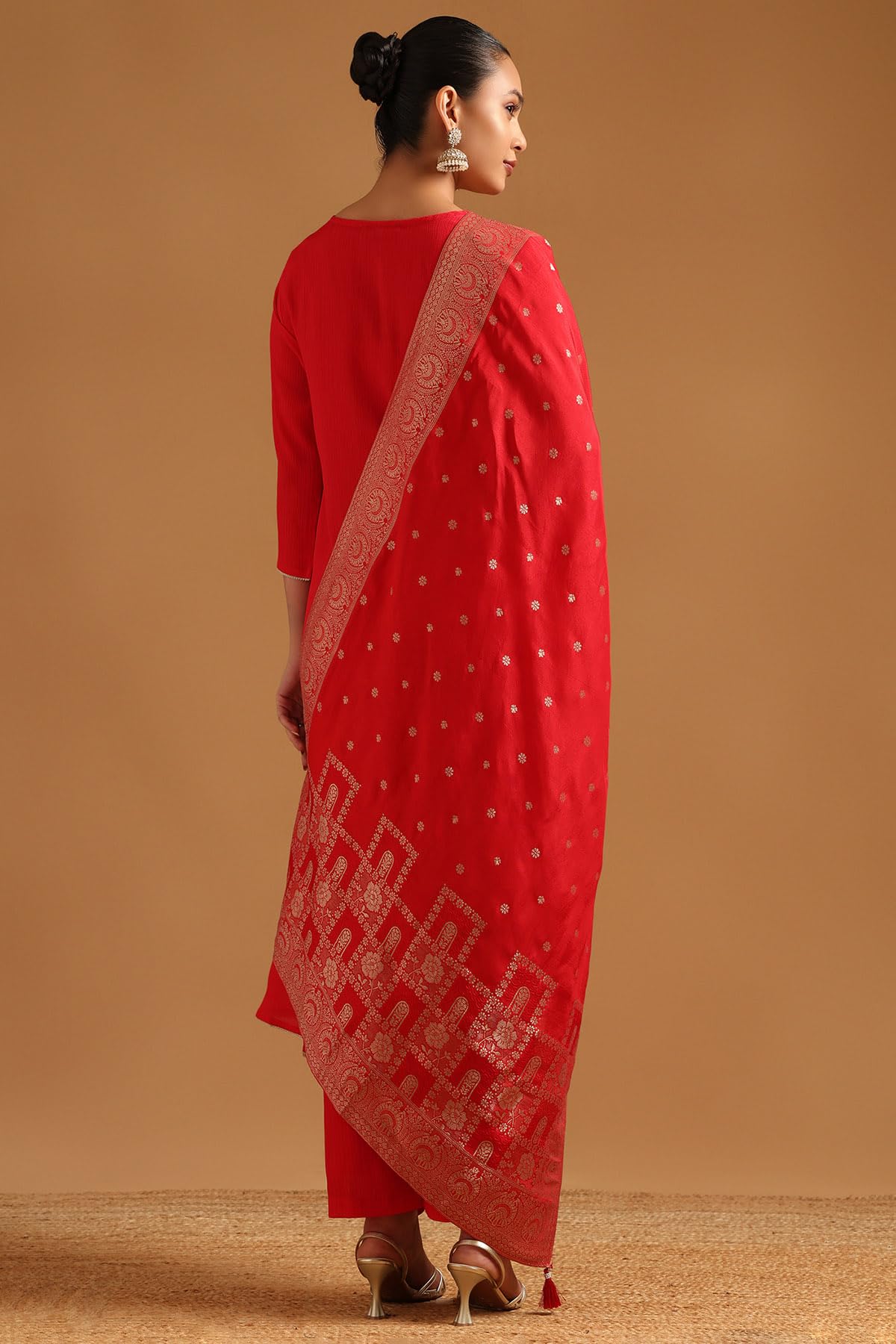 Soch Womens Red Viscose Blend Ethnic Motifs Salwar Suit With Zari