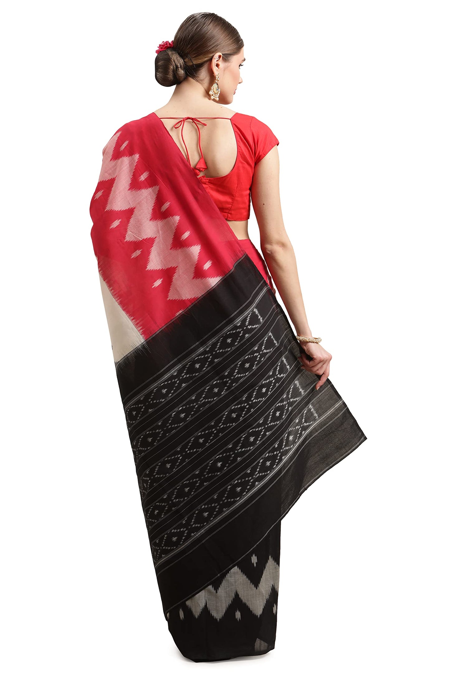 Aditri Women's Handloom Ikat on Cotton Saree with Running Blouse (Multicolored)