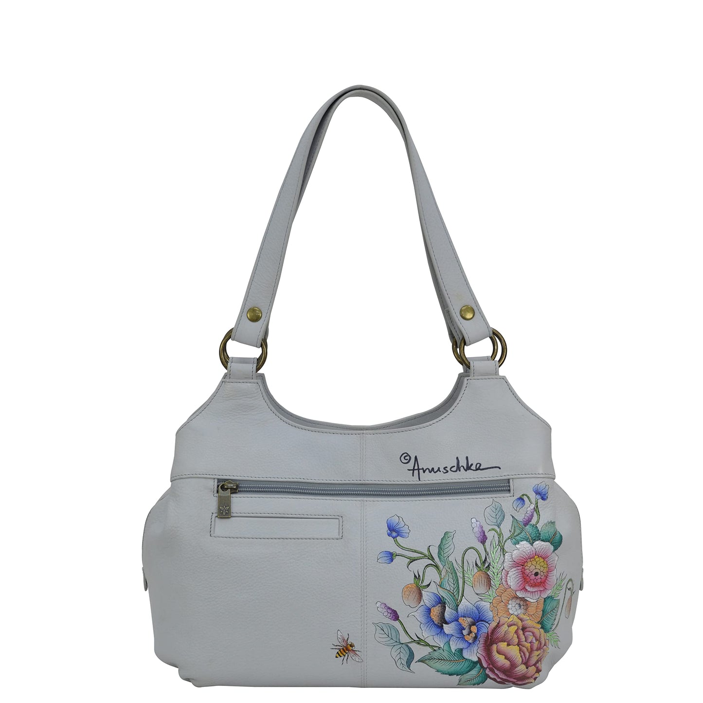 Anuschka Women’s Hand-Painted Genuine Leather Triple Compartment Large Satchel - Floral Charm