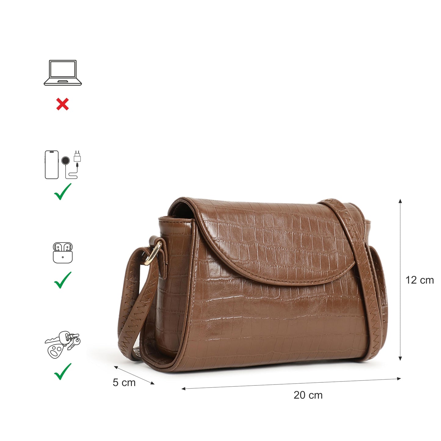 Fastrack Croco Textured Brunch Sling Bag for Women, Girls and Ladies | Ladies Purse Handbag | Slings for Casual Carry | Faux Leather Sling with Adjustable Sling Strap