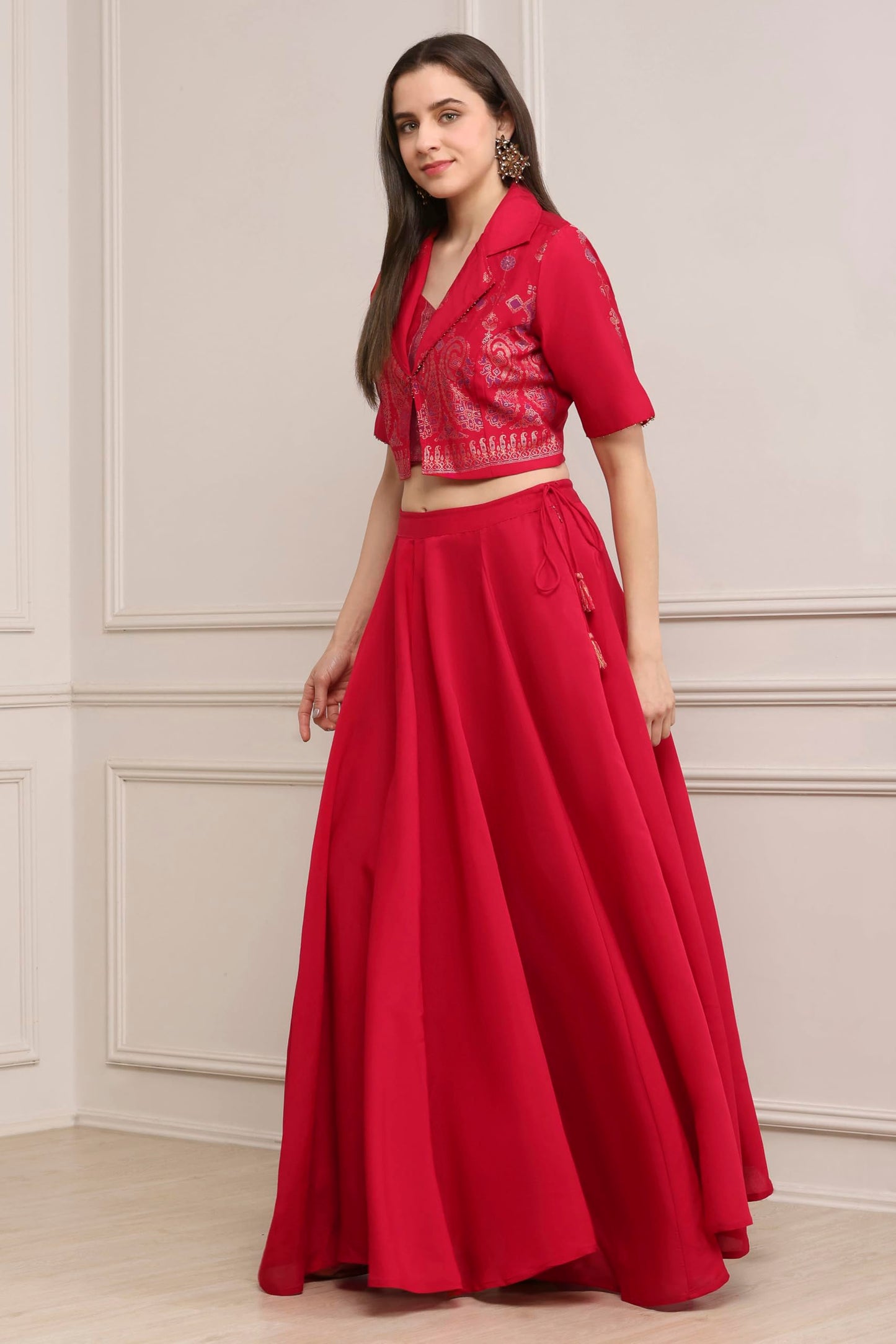 Biba Women Fuchsia Viscose Rayon Kalidar Lehenga Set_42