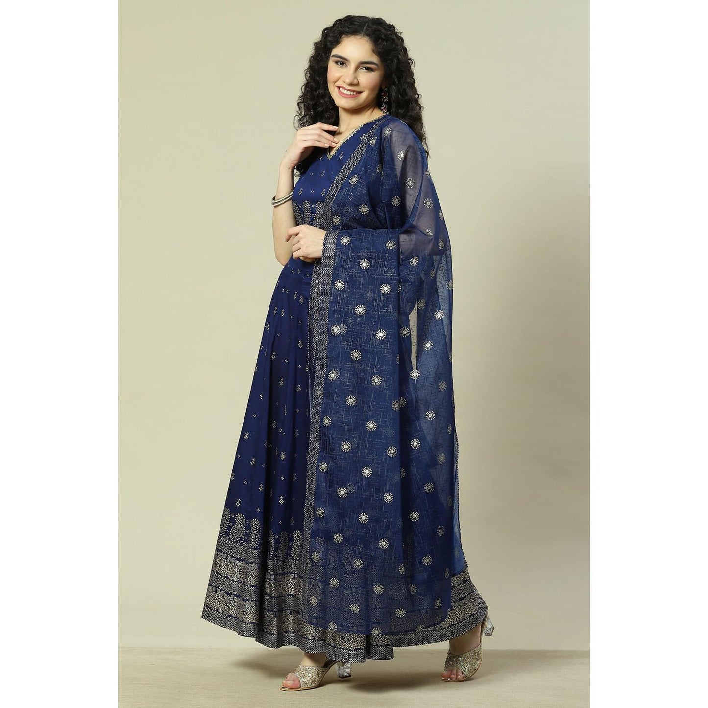 Rangriti Women Indigo Cotton Blend Woven Straight Lehenga Choli Set_36