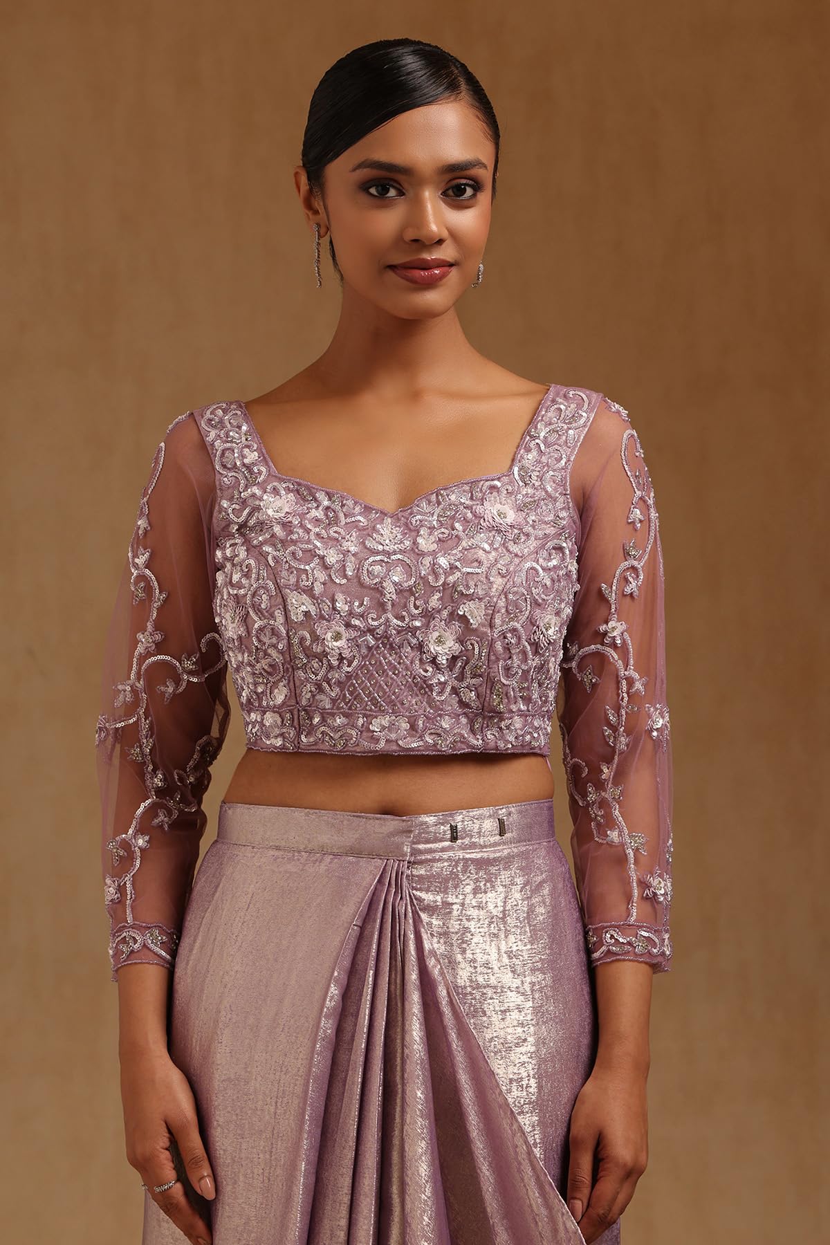 Soch Womens Lavender Fendy Tissue Solid Ready to Wear Saree