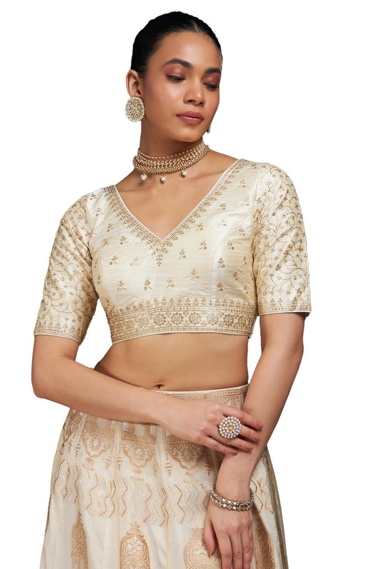 Soch Womens Cream Zari Embroidery Padded Silk Blend Blouse with Sequins