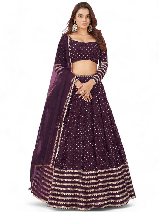 Zeel Clothing Women Sequins Zari Embroidered Georgette Semi-stitched Lehenga Choli With Dupatta (5074-Purple-Wedding-Lehenga-Choli-Latest; Free Size)