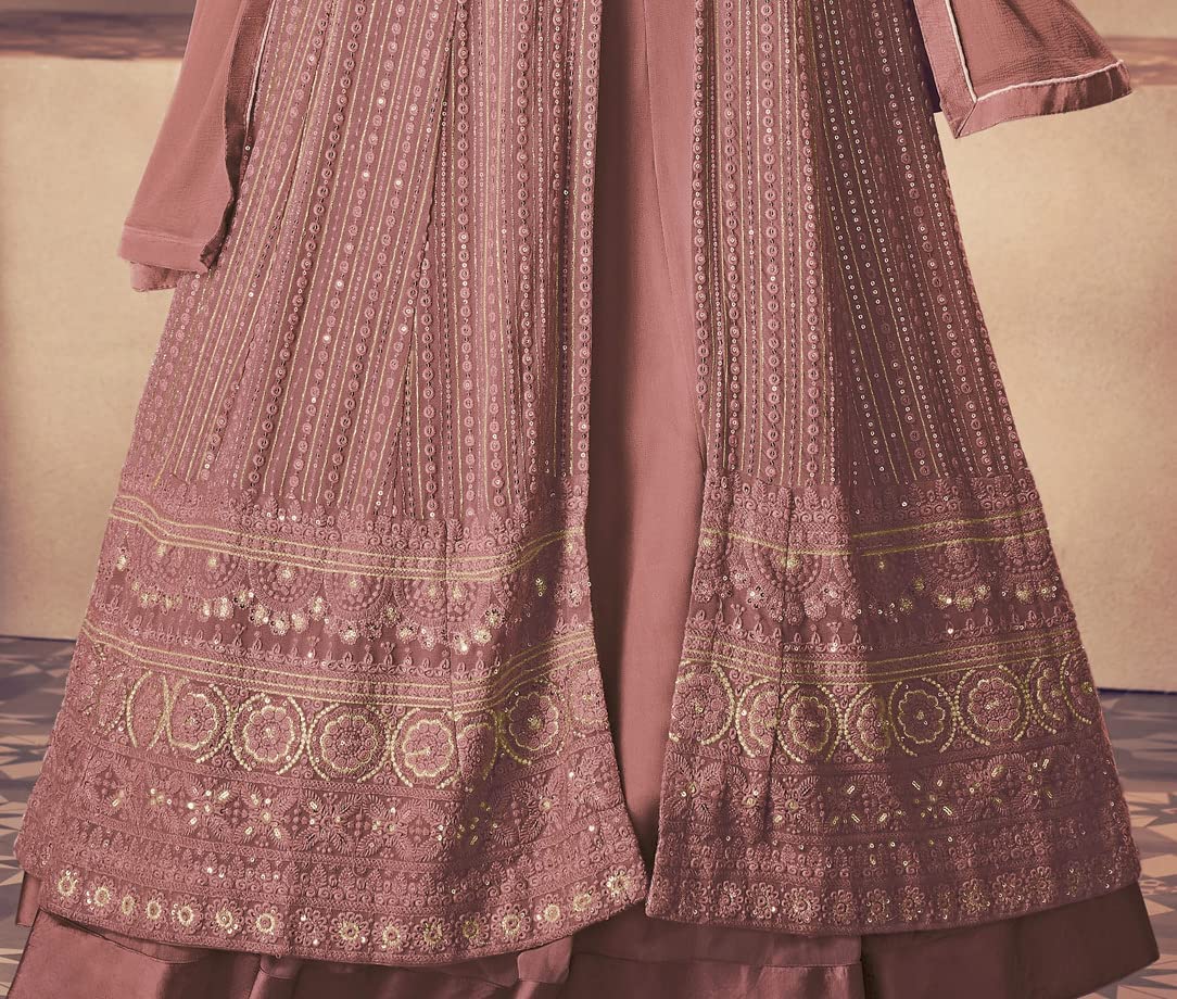 RUDRAPRAYAG Women Maxi Anarkali Georgette and Santoon Gown, 4XL, Peach