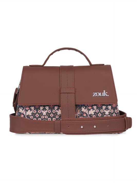 ZOUK Kriti Sanon Iconic Evening Satchel for Women | Flap Closure Handbag | Sling & Shoulder Bag | Satchel Bag for Party, Office & Everyday Use | Kashmir Blooms