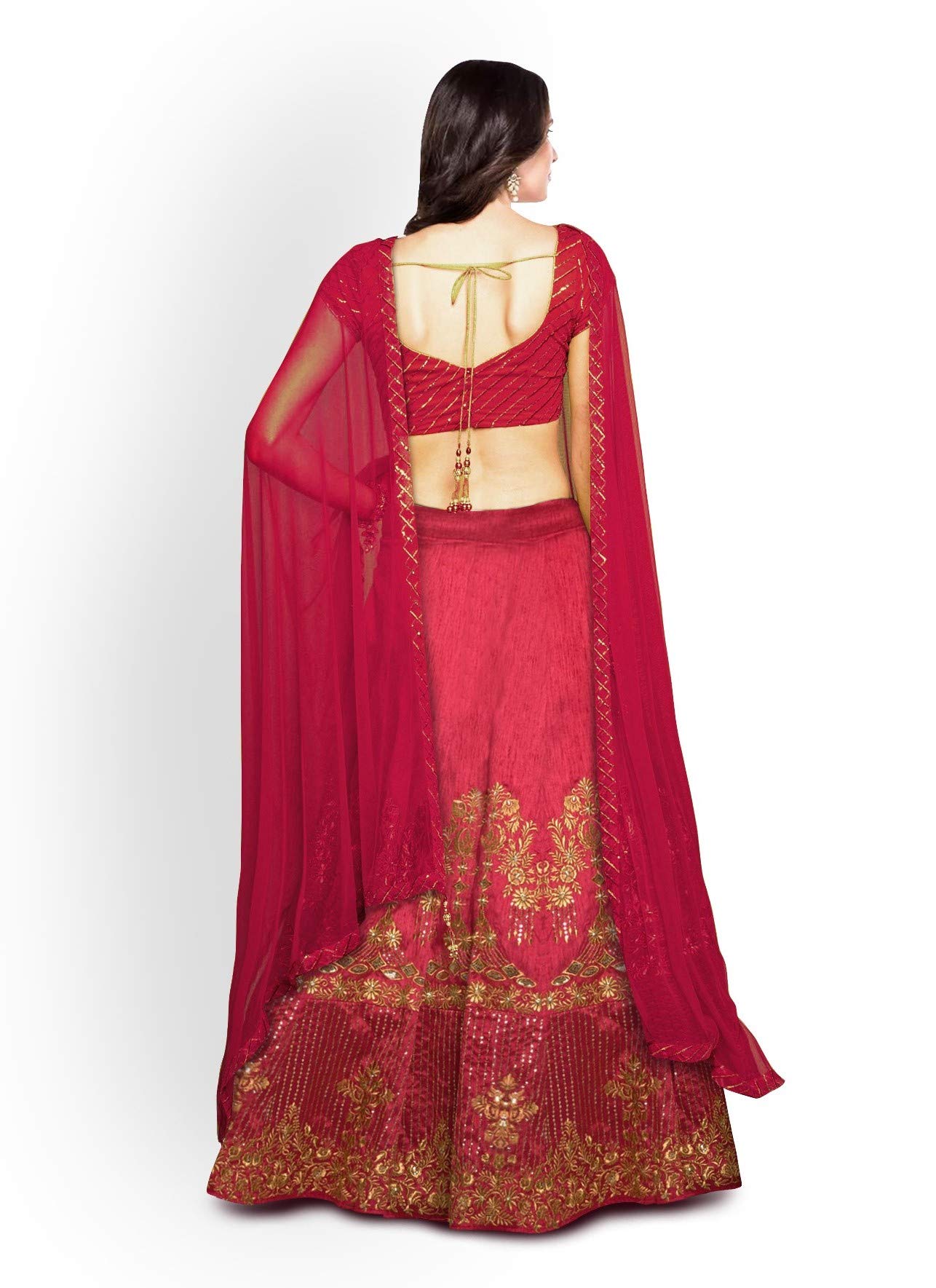 Zeel Clothing Women's Faux Silk Semi stitched Lehenga Choli (7030-Red-Wedding-Bridal-Lehenga_Red_Free Size)