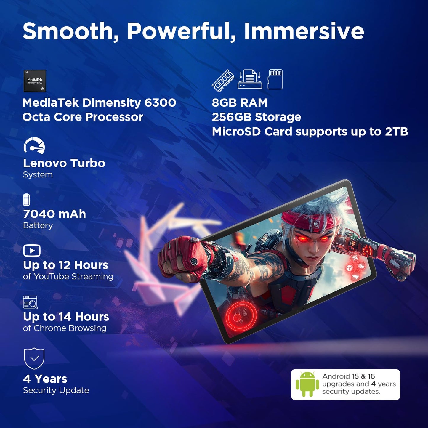 Lenovo Idea Tab Smartchoice | Wi-Fi + 5G |11" Display, 2.5K Resolution, 90Hz Refresh|8GB RAM, 256GB ROM| MediaTek Dimensity 6300| 7040mAh|4 Speakers| USB-C| Luna Grey