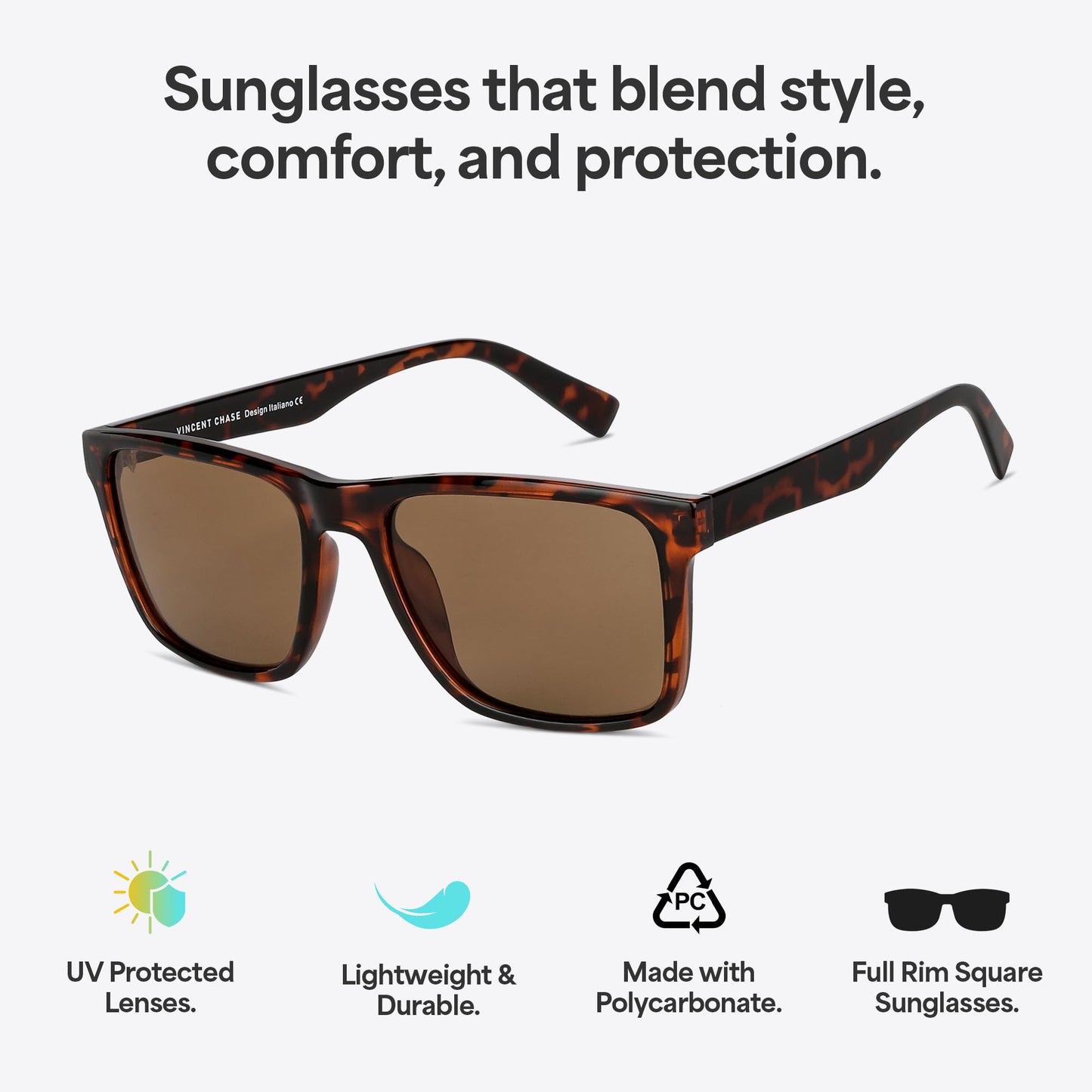 Vincent Chase By Lenskart | Full Rim Square| Polarized Stylish Sunglasses | 100% UV Protected | For Men & Women | VC 5147/P