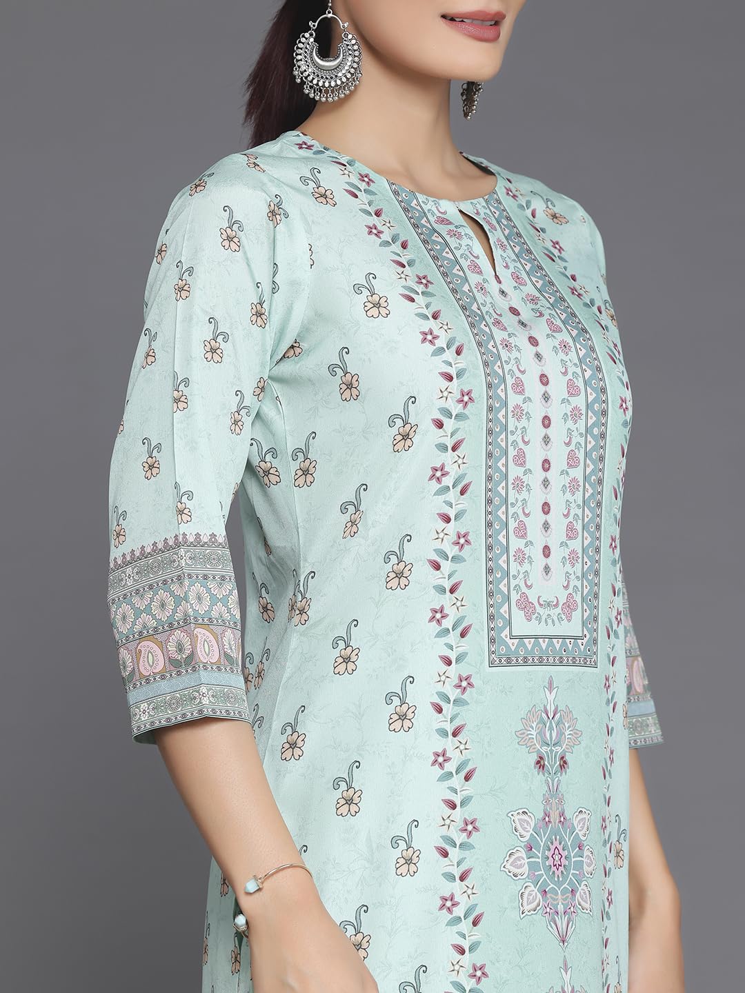 Libas Womens Printed Crepe Straight Kurta With Trousers and Dupatta