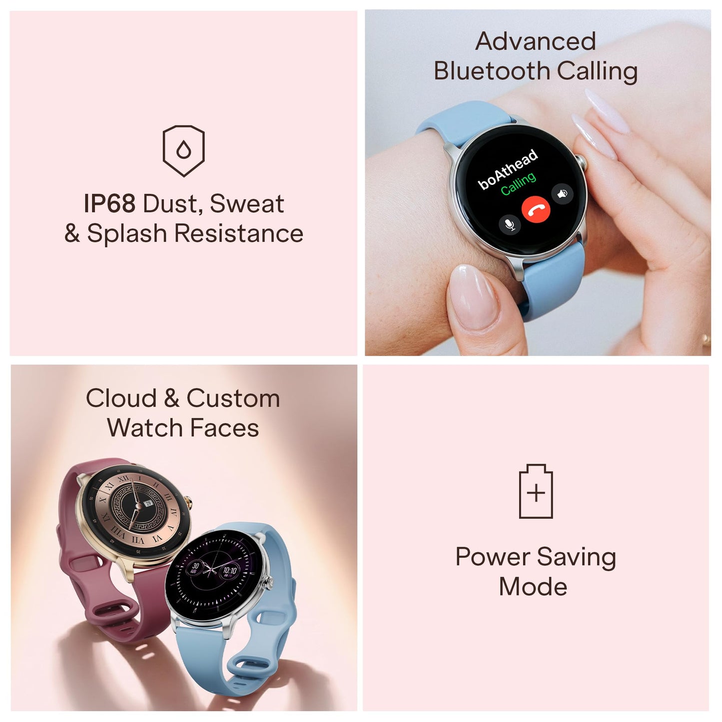 Boat Chrome Iris Fashion Smart Watch for Women - Elegant Ultra-Sleek Dial, Light-Weight Metal Body, 1.32" AMOLED Display, 1000 Nits, AOD, Female Wellness Tracking Watch for Woman (Frosted Sky)