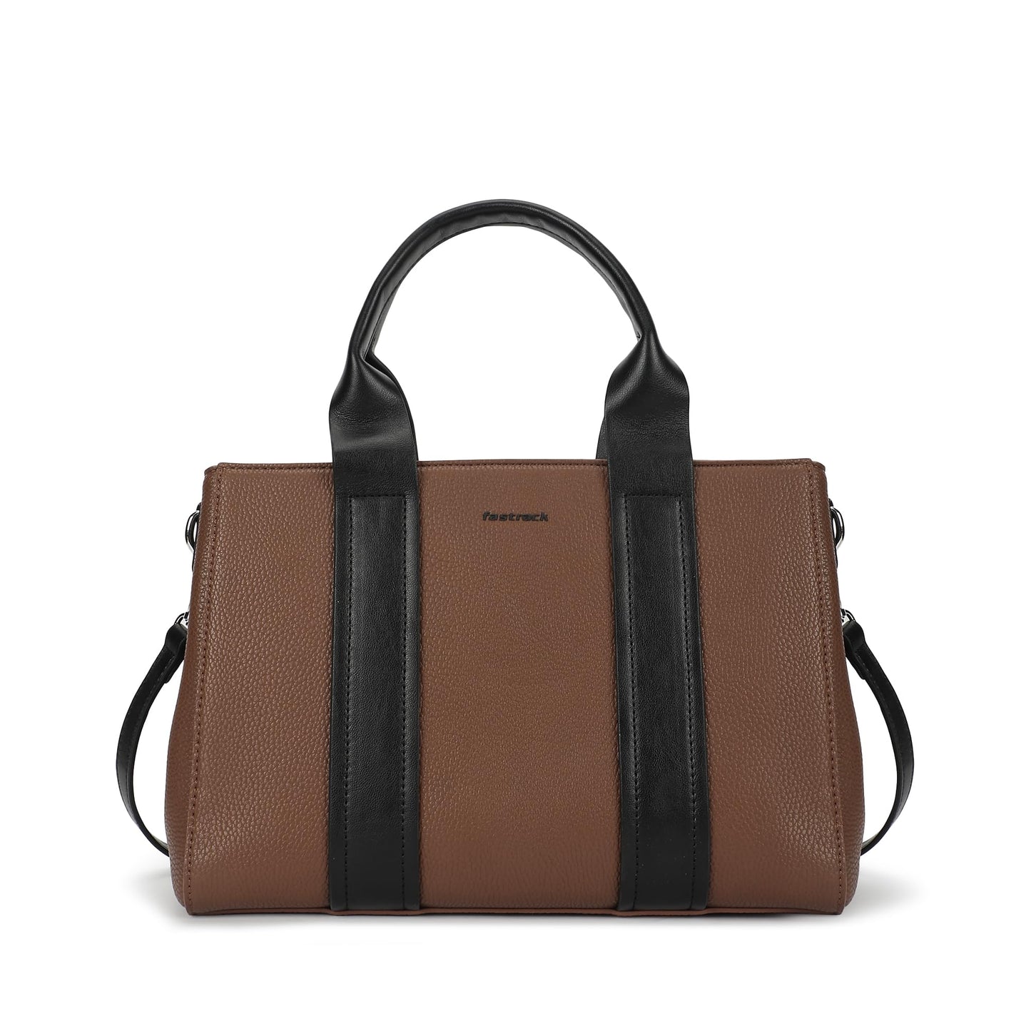 Fastrack Midnight Mocha Satchel | Women’s Pebbled Faux-Leather Satchel | Dual Compartments, Centre Zip Divider & dual carry option