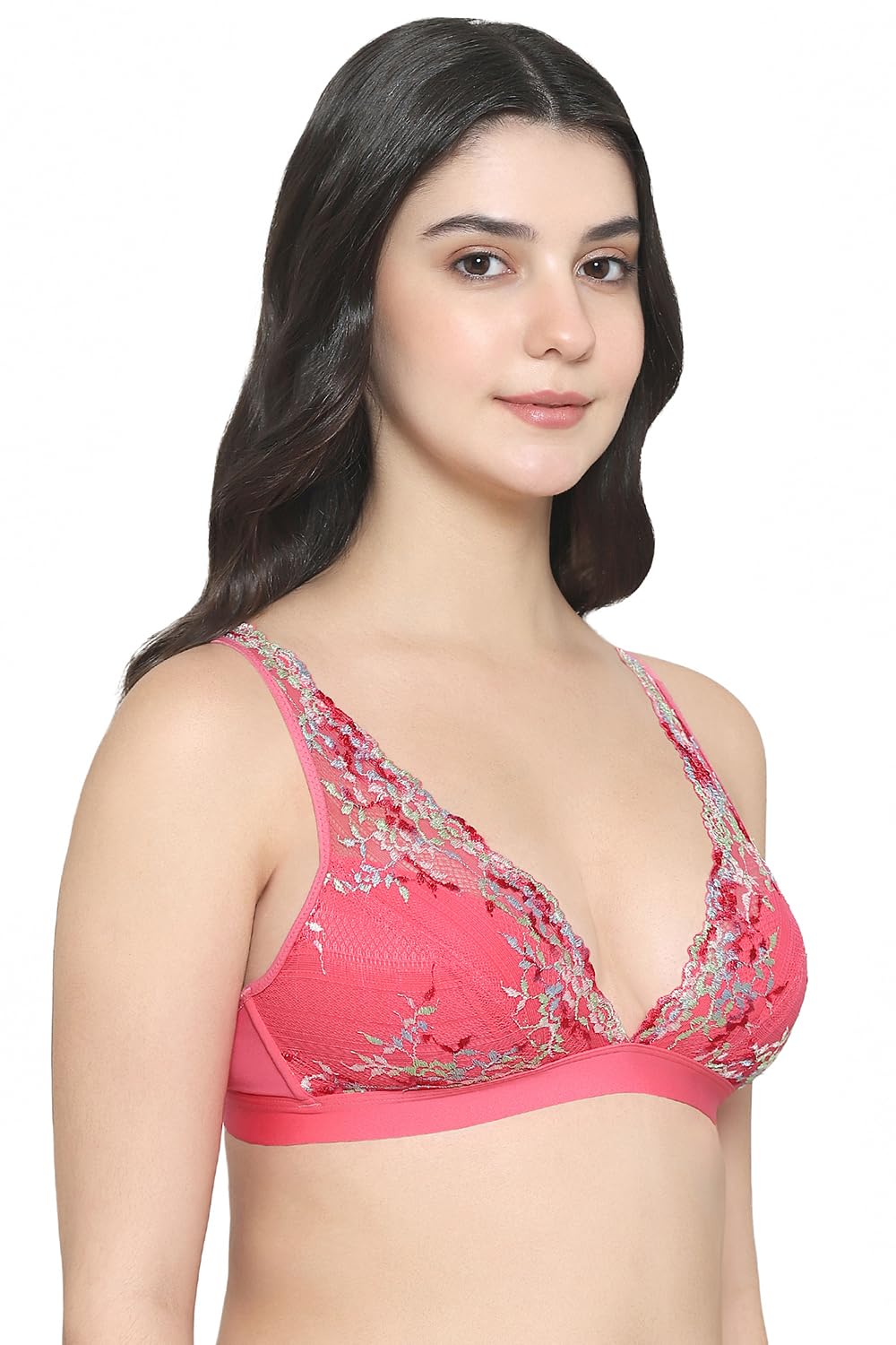 Embrace Lace Non Padded Non Wired 3/4th Cup Bridal Wear Medium Coverage Lace Bralette Pink (32)
