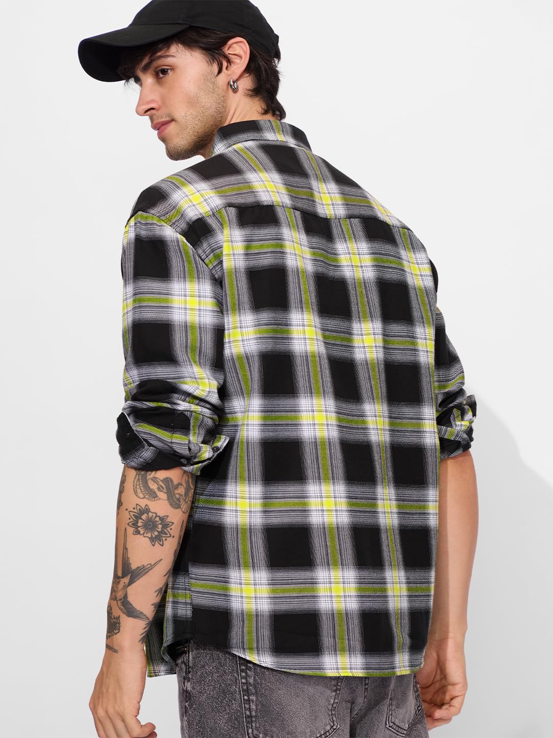 The Souled Store Plaid: Sulphura Men and Boys Long Sleeves Collared Neck Button Front Cotton Utility Shirts