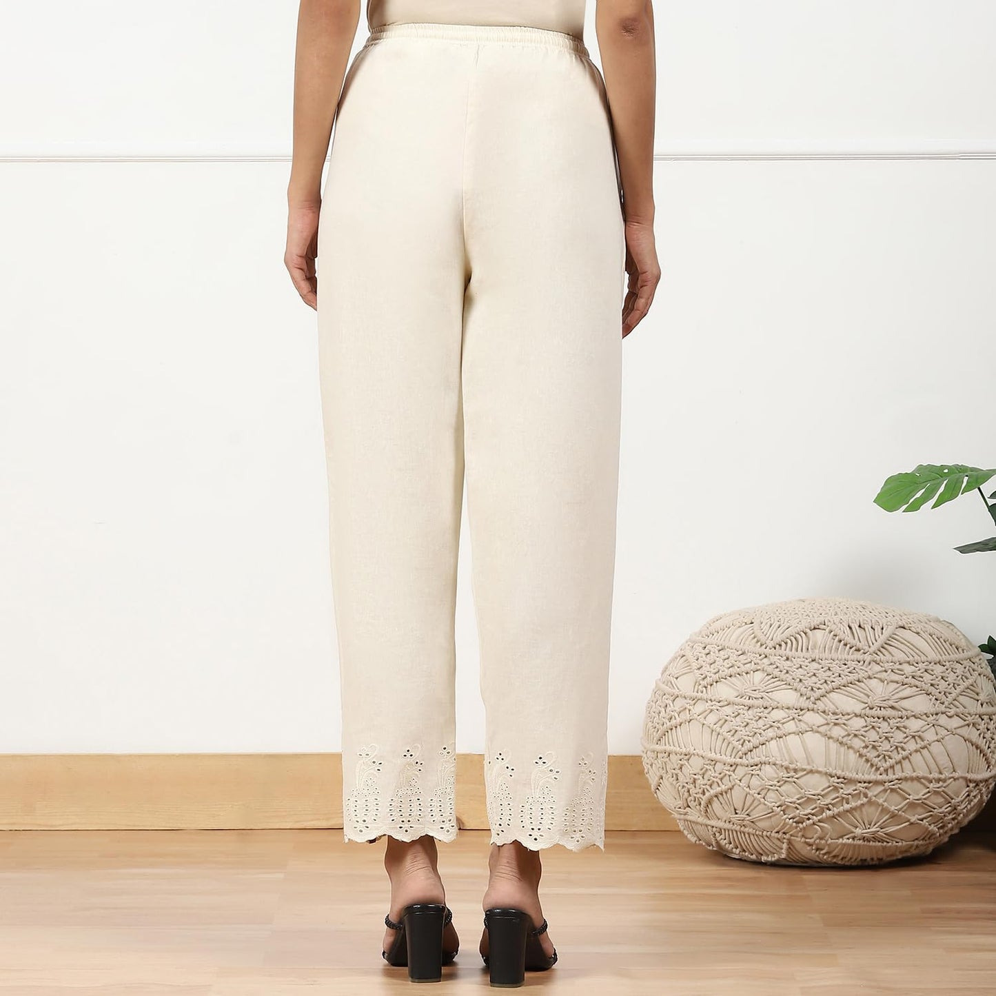 BIBA Women Mid Rise Solid Straight Bottom WEAR(Bottom W16946_Natural_L)