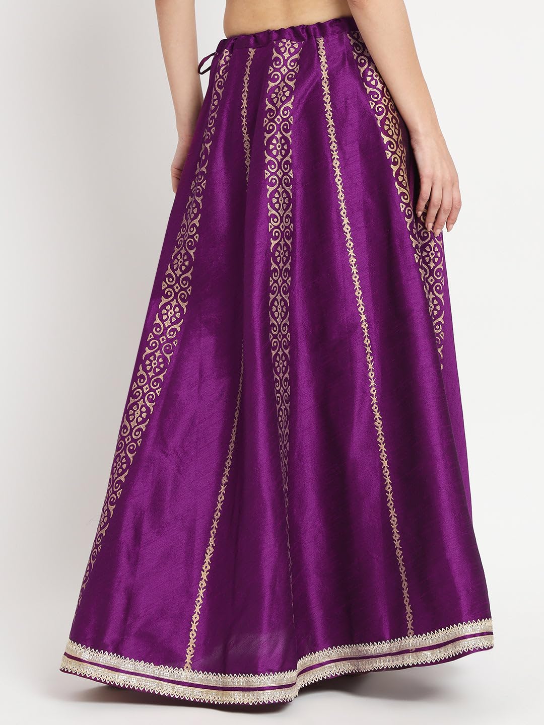 studio rasa Women's Dupion Hand Block Printed Embellished Bias Freesize Skirt for Festive Party Wedding (SKTC52301_Purple)